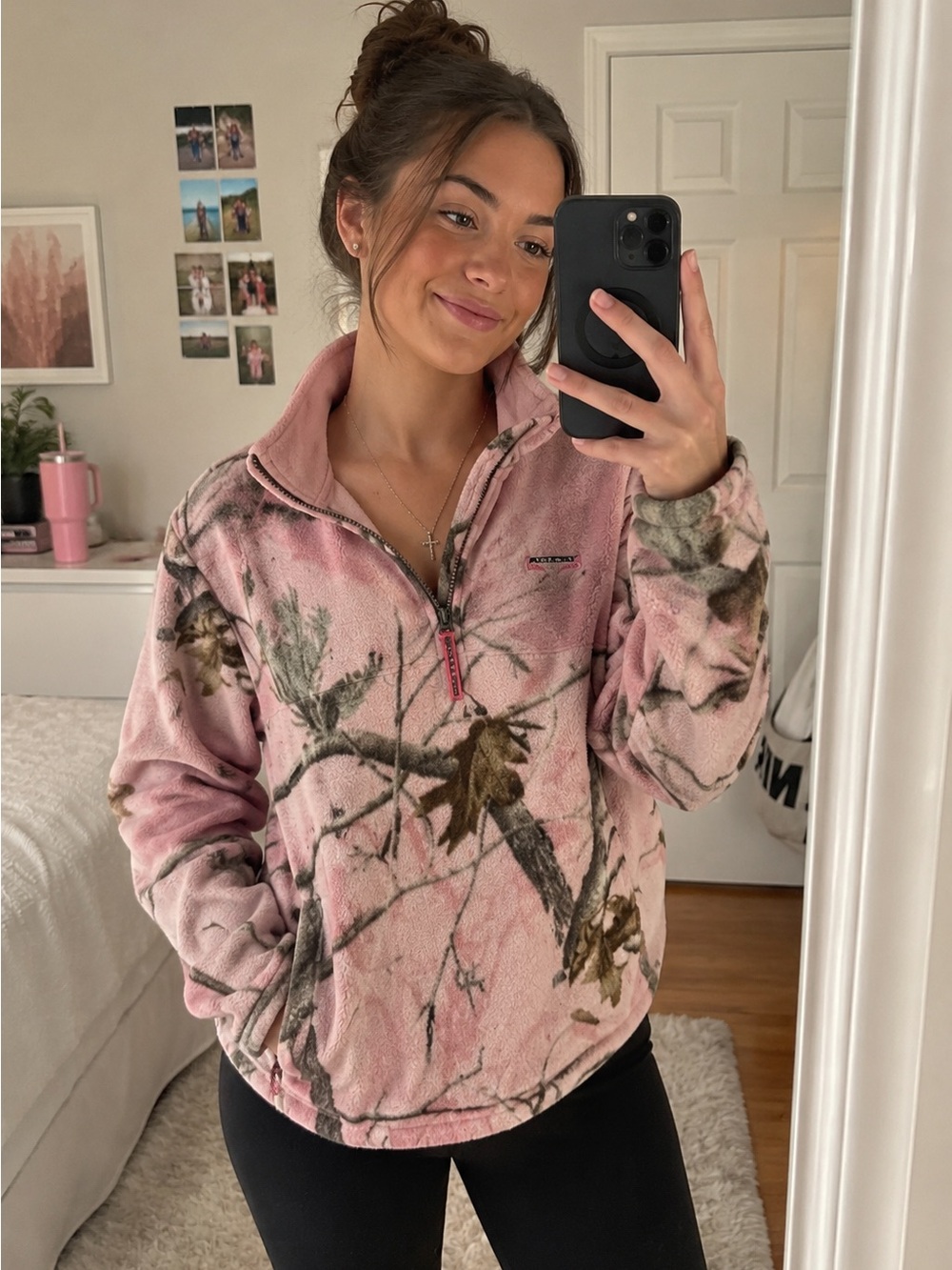 Realtree Women Pink Camo Fleece Qrtr Zip Pullover Jacket Small S 4-6 Camouflage